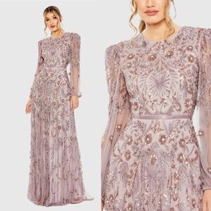 Mac Duggal 93930 Purple Puff Sleeve Embellished A Line Gown Size 10 NWT